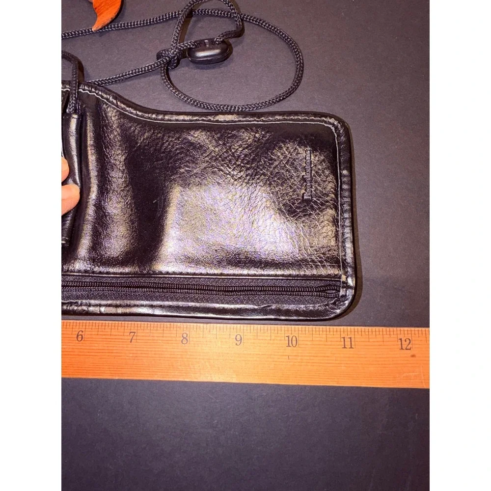 Brookstone Black Leather Travel Crossbody Neck Wallet Passport ID Organizer